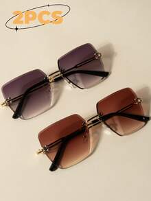 1 pièce/2 pièces/3 pièces Lunettes de mode carrées sans cadre au style audacieux, polyvalentes pour le style de rue, convenant pour le port quotidien, le défilé, l'extérieur, les voyages, le cyclisme, la conduite, les fêtes. Forme carrée. - Ombré - Voir 16