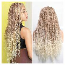 Density Of 180%32inch Boho Knotless Braided Wigs For Women Bohemian Box Braided Wigs Double Full Lace Braided Wigs With Baby Hair Synthetic Boho Braid - hình dạng - Xem 15