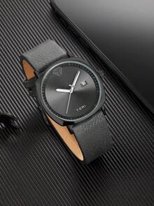 TOMI 男士手表带钱包和笔，简约优雅的日历商务风格石英表，高端皮革表带，礼盒套装适合日常生活、商务活动、父亲节、情人节、返校 - 黑色 - 查看 2