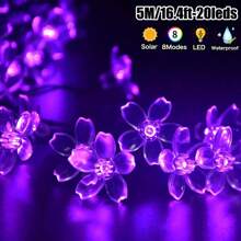 1 Pack Solar Garden String Lights,Outdoor Waterproof Fairy Lights 20/50/100 LED Solar Flower String Lights - 8 Lighting Modes Fancy Lights For Garden, Patio, Fence, Christmas Tree. Atmosphere Lights . For Outdoor Yard ,Patio ,Balcony ,Fence, Staircase, Lawn Decoration Christmas, Halloween, New Year And Holiday Decoration (Multicolor/Purple/Warm White/White)