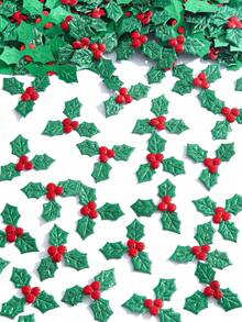 50/100/200pcs Christmas Confetti, Decorations For Christmas Trees And Wreaths, Confetti Parties, Green Leaves And Red Berries Sprinkled On The Table, Confetti, Suitable For Winter Christmas Party Supplies Decoration