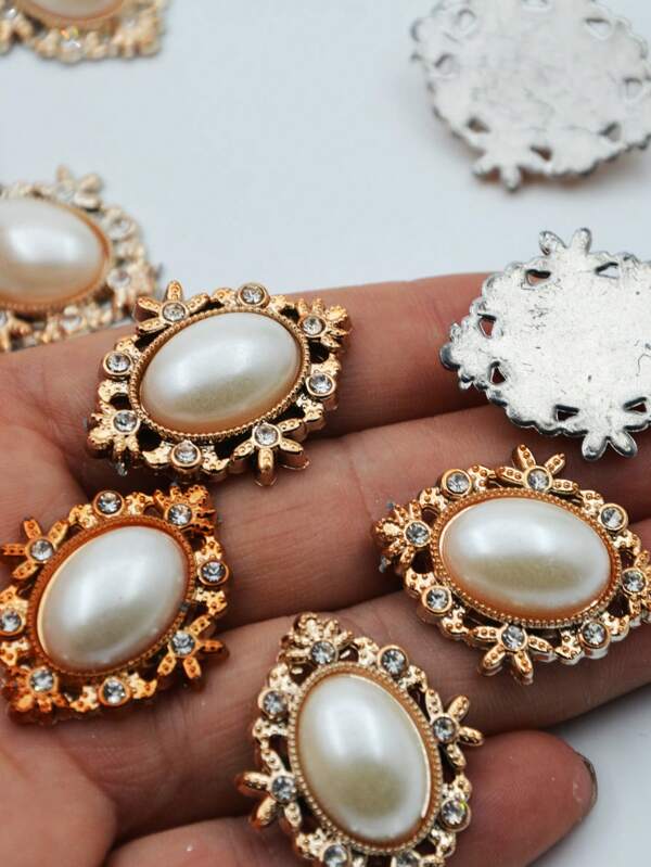 50/30pcs Oval Crystal Stones And Faux Pearl Decorations, DIY Jewelry Making Supplies For Home And Apparel