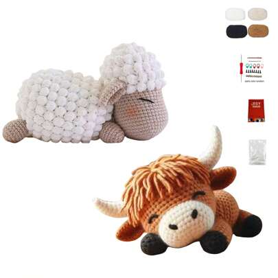 1Set Animal Crochet Kit For Beginners, Beginner Crochet Kit For Adults With Step-By-Step Text Tutorials, Highland Cow And Sheep DIY Crafts For Adults, Birthday Valentine's Day Halloween And Christmas Gifts, Cute Funny Modern Home Decorative Ornaments