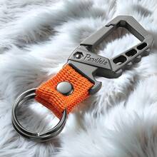 Llavero de metal resistente, clip de mosquetón, abridor de botellas, anillo de muñeca, llavero de coche unisex para hombres y mujeres - Negro + naranja - Ver 4