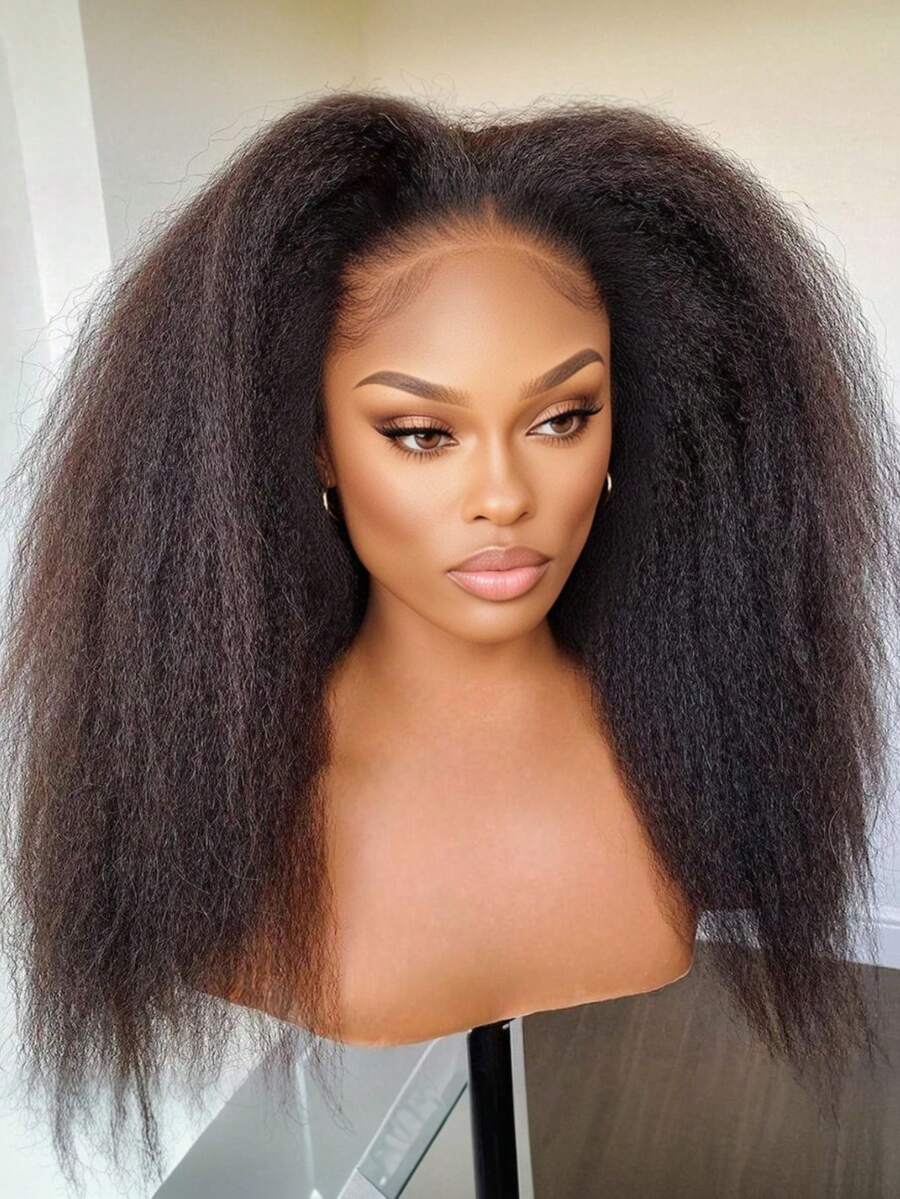 Kinky Straight Wig Human Hair 13x4 Hd Transparent Lace Front Wigs Human Hair Pre Plucked With Baby Hair Yaki Straight Frontal Wigs For Women 200 Density Human Hair Wig Glueless Brazilian Virgin 40 Inch - Natural Black - Xem 1