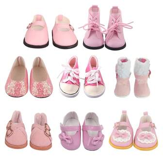 1 par de zapatos de 18 pulgadas para muñeca bebé reborn, zapatos de cuero rosa, zapatos de lona, botas, zapatos de peluche, zapatos con lazo, bailarinas, zapatos de verano elegantes y lindos para muñecas, accesorios para muñecas, juguetes para niños, juguetes para niñas, juguetes para bebés, juguetes para niños, juguetes de peluche, regalos de Navidad, Halloween, decoraciones navideñas, rellenos de calcetines navideños, recuerdos de fiesta, coleccionables