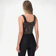 Women's Sequin Square Neck Tank Top With Sleeveless Design And Cropped Fit - Multicolored - Multicolor - View 2