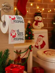 1 rollo de papel impreso con tema navideño, papel higiénico navideño con estampado de Papá Noel, toallas de papel desechables con motivos navideños, decoraciones navideñas, decoración para el hogar en Navidad 2025, suministros de decoración para fiesta de Navidad, regalos navideños, artículos para fiesta de Navidad, decoración de Año Nuevo 2026