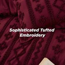 Bedsure Tufted Boho Comforter Set Queen Size - Beige Boho Bed Set, GentleSoft™ 3 Pieces Farmhouse Shabby Chic Embroidery Bedding, Gifts For Woman, Soft Jacquard Queen Comforter For All Seasons - 27 - Dark Red - Elegant - View 4