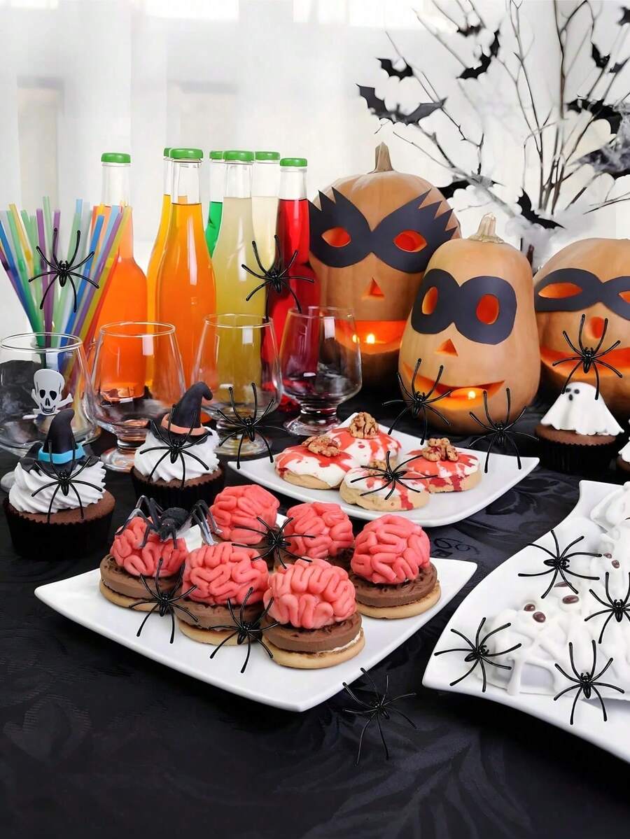 100pcs Halloween Plastic Spiders, Long-Legged Plastic Spider, Small Spider Accessories, Spider Outdoor Decoration, Cake Decoration, Scary Little Spider Prank Props, Halloween Indoor/Outdoor Party Decoration