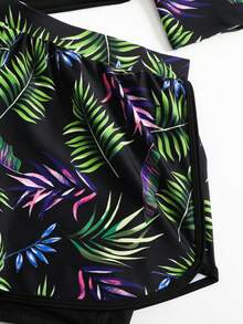 Conjunto De Blusa Y Pantalón De Manga Larga Con Estampado Tropical Para Mujer, Durante Vacaciones En La Playa, Ropa de Playa para Mujer,Traje De Baño Sexy De Dos Piezas De Manga Larga Para Mujer - Morado - Ver 8