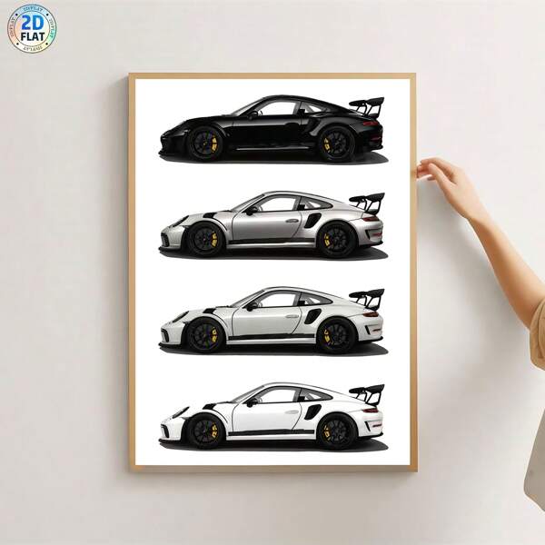 لوحة جدارية مطبوعة على قماش بتصميم سيارة رياضية باللونين الأسود والأبيض، فن جداري حديث مناسب لديكور المقاهي والمنازل والغرف والمطابخ والحمامات والمكاتب، اختيار مثالي لهدايا الأصدقاء لديكور المنزل والغرف