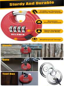 不锈钢圆形挂锁，防盗 Diskus 锁，带 2 把钥匙，重型防风雨安全锁，适用于仓库、拖车、大门 - 金属结构，无需电力或电池