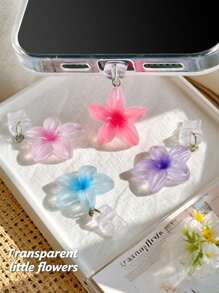 1pc Transparent Tie Dye 3D Flower Dust Plug Phone Charm Accessory, Suitable For Type C & Lightning Devices