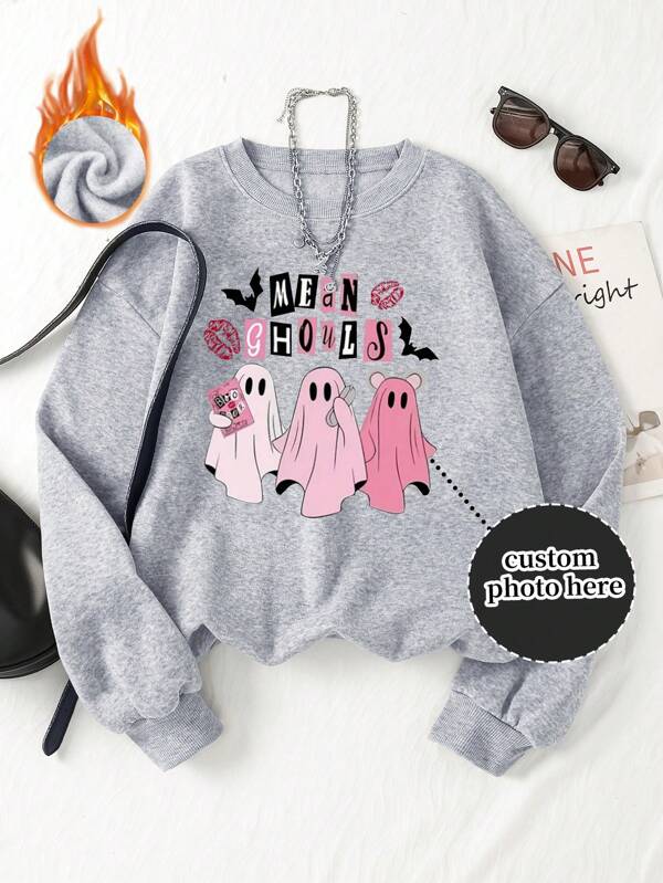 New Autumn And Winter Styles, Halloween Customization, Sweatshirt Customization Women's Sweatshirts - Add Your Photos (Landscape/Badge/Couple Photos/Family Photos/Selfies/Pets), Suitable For Summer Travel, Girlfriend Gifts, Women's Sweatshirts, Halloween, Christmas, Labor Day, Back To School Season, Come And Design Your Personalized Printed Sweatshirts