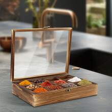Miumaeov 12 Compartment Wooden Spice Box Retro Kitchen Organizer For Tea Spices 12 X 45ml Pine Wood Storage - Brown - View 1