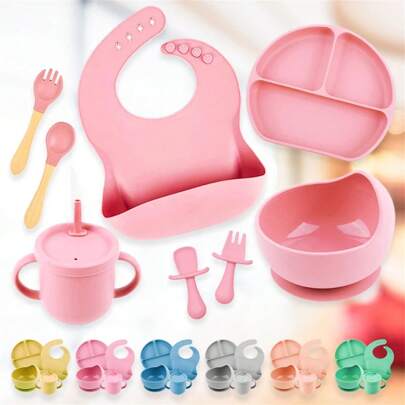 Talheres de Silicone para Bebês e Crianças 8 Peças para Bebês e Crianças kit introdução alimentar