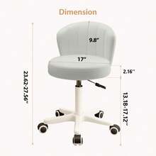 Small Desk Chair Round Rolling Chair With Back PU Leather Height Adjustable Swivel Vanity Work Computer Stool Chair For Home Office Bedroom - White - View 2