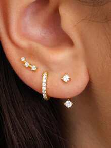 TUANZISP 3 件套优雅方晶锆石耳环套装，适合女士，百搭个性化耳钉、耳环夹、吊坠耳环、珠宝礼物