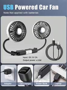 1pc USB Car Seat Fan, Dual-Head Car Seat Cooler Fan, Auto Back Seat Fan, Adjustable LED Light, 3-Speed 360° Rotatable Car Vent Fan With Strong Airflow, Easy Installation, Providing Better Air Circulation, Silicone Hose Design, Suitable For Sedan SUV RV Truck - View 5