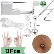 8 PCS Professional Body Piercing Kit For Belly Button/Lip/Tongue/Ear/Navel, Safe Piercing Gun Kits, Body Piercing Needle Tool Kits Stainless Steel For Women Men
