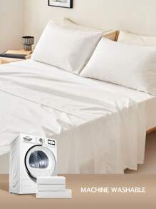 3/4件套深口袋10英寸床单套装，包含1/2个枕套和1个床笠，凉爽涤纶面料，奢华酒店品质，防缩水，可机洗，适合家庭和宿舍使用，白色，通过Oeko-Tex认证 - 白色 - 查看 8