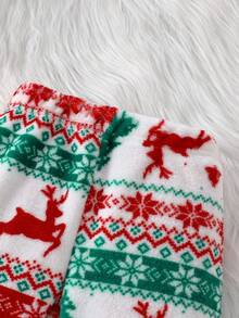 Girls' Warm Fleece Set, Christmas Reindeer Print, Suitable For Casual Daily Wear, Can Be Used As Holiday Gift
