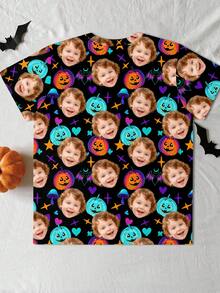 Customized Boys T-Shirt, Personalized Graphic Tee With Portrait Of Children, Pets, Cartoon, Halloween, Holiday Themed Designs, Great Gift