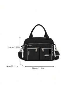 女士手提包单肩包多口袋拉链尼龙防水小号单肩包 - 黑色 - 查看 5