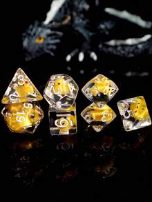 7pcs Transparent Resin Dice With Cartoon Duck Pattern And White Numeric, Suitable For Game Party Supplies