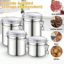 1pc/4pcs Stainless Steel Airtight Food Storage Container Set, With Clear Lids, Kitchen Counter Sugar, Flour, Tea, Candy, Cookie, Spice Containers, Seasoning And Spice Tools