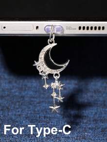 1/6pcs Set Rhinestone Moon Tassel Phone Dust Plug, Alloy Metal Pendant Accessories, High-End, Personalized, Fashionable, Elegant, Exquisite Romantic Y2K Style Pendant Decor - Multicolor - View 24