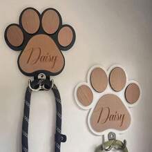 Personalized Paw Print Wooden Dog Leash Hanger, Custom Engraved Wall Hook - Suitable For Collars And Coats, Durable Wood Material With Paw Design, Perfect Decorative Keepsake Gift For Pet Lovers