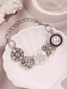 1 chiếc vòng tay thời trang retro Y2K phong cách Hip-Hop hình hoa, ngọc trai, trái tim, dây thép không gỉ, đa năng cho nữ giới đeo vào mùa hè, lễ hội, tiệc tùng, đi biển, dạ hội. - Nhiều màu - Xem 7