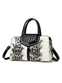 2025新款时尚质感PU奢华亮面手提包，蛇纹设计，大容量托特包/单肩包。适合购物、装钱包，适合年轻女性、大学生、新婚夫妇、白领人士。是办公室、学校、工作、商务、通勤、户外活动、旅行和野餐的理想之选。