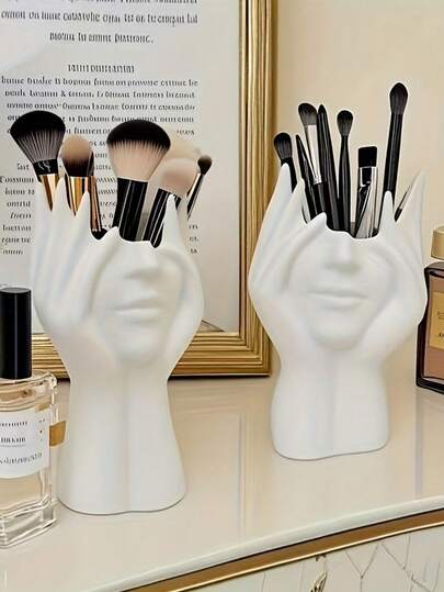 1 szt. Unikalny, kreatywny, rzeźbiony w ludzkiej skórze uchwyt na pędzle do makijażu, uchwyt na długopis, organizer na pędzle do makijażu montowany na biurku, dekoracyjny materiał z żywicy, ozdoba z zabezpieczeniem przed upadkiem, lekki, odpowiedni na 11 festiwali, organizer do przechowywania kosmetyków, pudełko do przechowywania kosmetyków, uchwyt na kosmetyki, organizer na pędzle do makijażu, kosmetyczka, uchwyt na pędzle do makijażu, organizer do makijażu