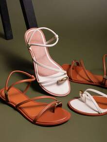 Women's Flat Sandal With Toe Decoration, Metal Strap, Casual, Elegant - Lạc đà - Xem 1