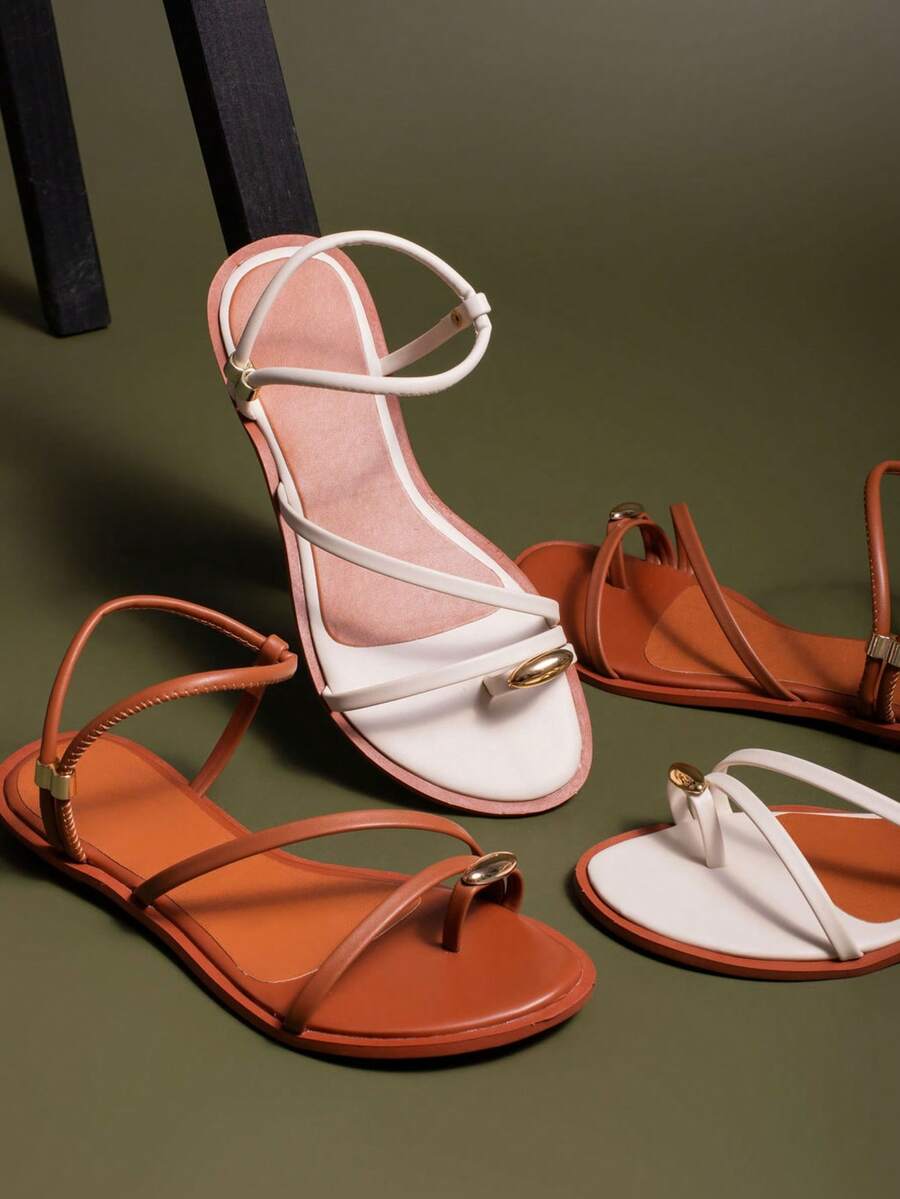Women's Flat Sandal With Toe Decoration, Metal Strap, Casual, Elegant - Lạc đà - Xem 1