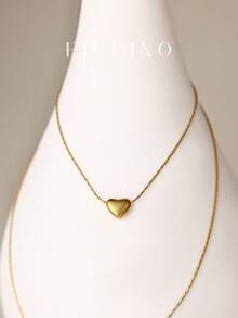 FICCINO 经典复古心形钛钢镀金吊坠项链，钛钢镀金超薄蛇骨链项链，黄金饰品，日常百搭choker项链，情侣/情人节礼物，附赠礼盒 - 1386n - 查看 2
