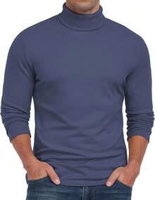 Men's Turtleneck Long Sleeve Thermal Underwear Tops Basic Pullover Sweater Tees, And Warm - A03 海軍藍 - 查看 4