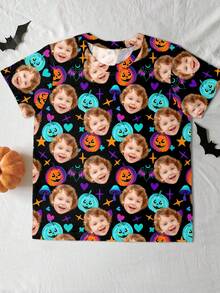 Customized Boys T-Shirt, Personalized Graphic Tee With Portrait Of Children, Pets, Cartoon, Halloween, Holiday Themed Designs, Great Gift