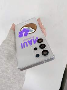 1pc Minimalist Coconut Flower Letter Perforated Transparent TPU Shockproof Phone Case, Suitable As Holiday Gift For Partner And Friends, Compatible With Apple Xs/Xsmax/Xr/11 12 13 14 15 16pro/Promax/14 15 16plus, Nothing, Pixel, INFINIX, Redmi Series - Multicolor - View 8