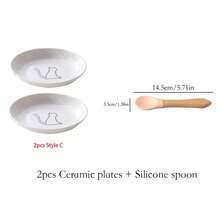 shuo ni mao yi 陶瓷宠物喂食盘罐头碗可爱图案易清洗陶瓷盘猫食碗 - 彩色 - 查看 10