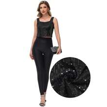 Women's Sequin Square Neck Tank Top With Sleeveless Design And Cropped Fit - Black - Black - View 5
