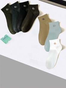 7 pares Calcetines tobilleros de malla transpirable con bordado surtido para hombres, calcetines deportivos con cintura ligera, calcetines de baloncesto de diseño sencillo - Multicolor - Ver 3