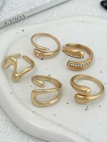 5pcs Exaggerated Crown, Hip Hop, Knuckle, Vintage Metal Water Drop, Geometric Fashion Rings, Suitable For Parties, Gifts, Daily Wear - Gold - View 4