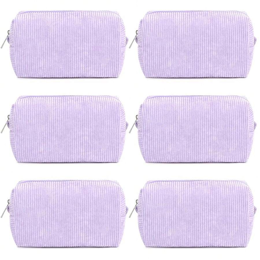 Checkered Makeup Bag Preppy Cosmetic Bag Bulk Blue Makeup Pouch Travel Toiletry Bag Organizer Cute Makeup Brushes Storage Bag Women Fashion - 紫色燈芯絨 - 查看 1
