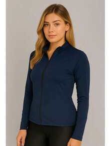 Fit Jacket Training Top UV Sun Protection Running Zipper Slim - Màu xanh hải quân - Xem 4