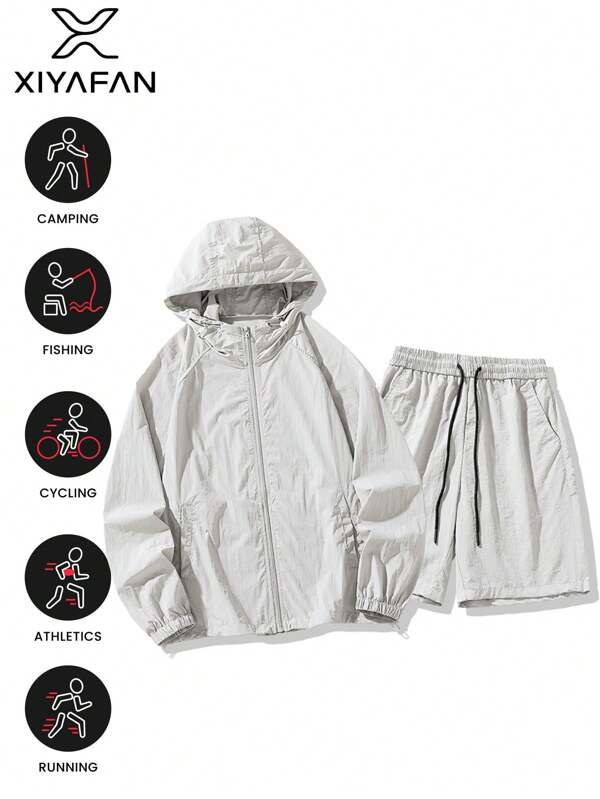 1 Set Women's Soft & Lightweight Sports Jacket Outfit, Long Sleeve Windproof & Warm Top, Comfortable Shorts, Stylish Color Matching, Suitable For Casual & Sports