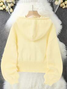 Women's Solid Color Single-Breasted Long Sleeve Hooded Knit Cardigan - Yellow - View 3